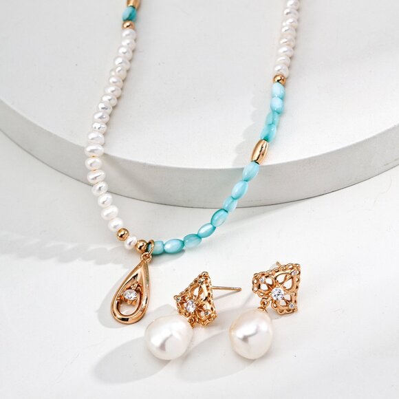 🌊 Artisan Original Pearl & Blue Mother-of-Pearl Choker | S925 Gold - Picture 4 of 5